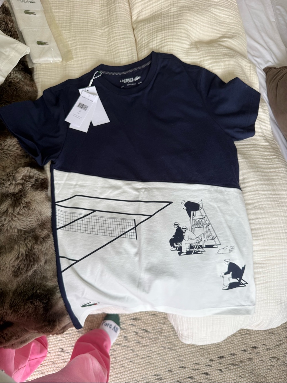 Lacoste womens Navy & White Graphic Tennis T-Shirt